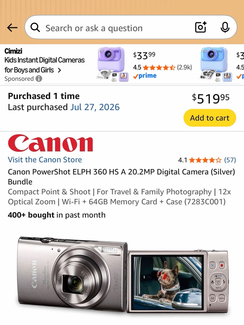Canon PowerShot compact digital camera in silver with flip LCD
